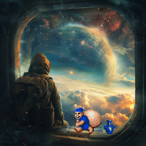 Weary traveler staring out onto the edge of space (Golden Axe loot goblin done by bubu https://www.pixilart.com/art/dwarf-thief-748edcc7366e6d8)